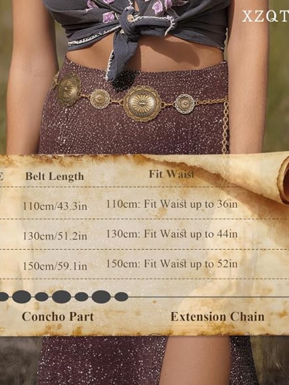 Western Concho Chain Belts for Women Cowgirl Silver/Gold Metal Waist Belt for Dr - Picture 4 of 4
